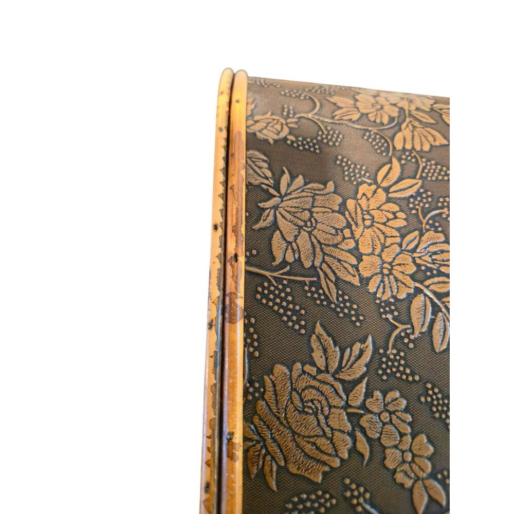 Vintage wood & bamboo basket handbag purse embossed Floral Latch Closure retro - Picture 9 of 12